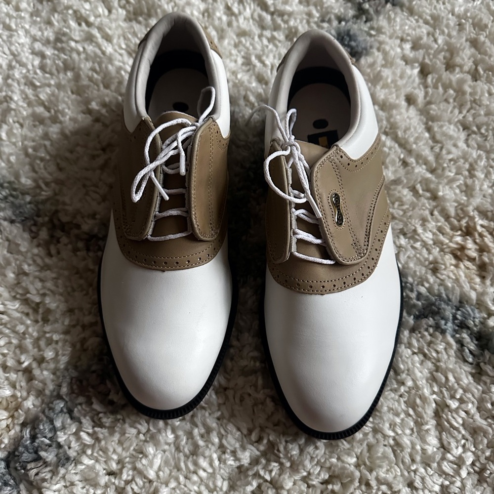 CLEAN Footjoy eMerge 93914 Women's Golf Shoe Medium - SIZE 7M - White / Brown
